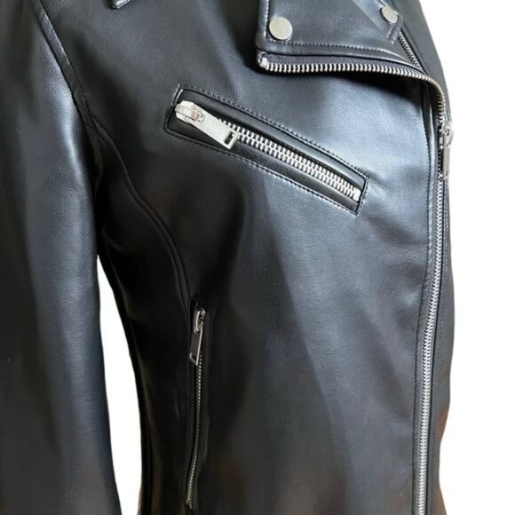 Anthropologie Avec Les Filles Relaxed Faux Leather Moto Jacket Size S NWT - Picture 9 of 16